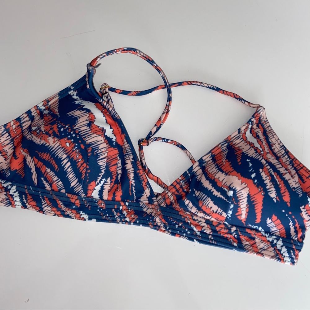 Made by MINKPINK Resort Bikini Top never worn blue/coral print
